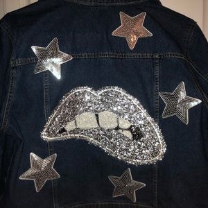on hold! custom star and lip patch denim jacket